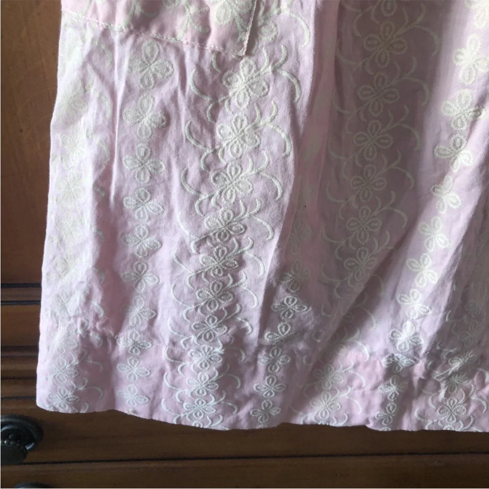 Flocked Floral Waist Apron Pink Cream Pocket Kitchen Chef Baking Vintage 50s 60s